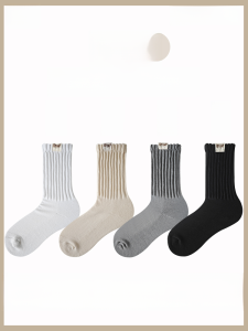 Shawn Yue Thick Yarn Socks Men Pure Cotton Summer Thin Mid-Calf Length Socks Japanese Style Pile Style Couple Sports Stockings Spring & Fall