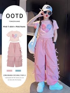 ZIRUIBABA | Dopamine Fashion Kids Girls Pants Thin Summer New Style Pink Workwear Trousers
