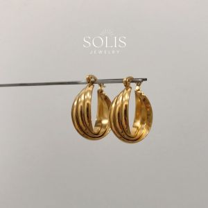 Lapisan Twisted Chunky Hoop Earrings 1 Pair • kalis air 18K Gold Plated 316L Stainless Titanium Steel Huggies kenyataan minimalis menindik hipoalergenik Earring untuk wanita ER326