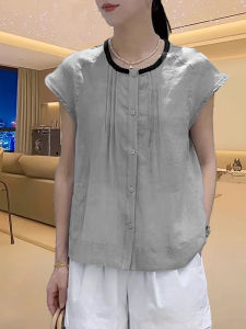 Shalldoer | Chic Loose Fit Summer Shirt Womens Grey Color Block Short Sleeve Breathable Casual Style Fashionable Spring Autumn Top