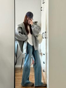 High Waist Loose Fit Straight Leg Jeans Deep Blue Long Wide Leg Pants Womens Comfortable Slimming Drapey Denim Trousers