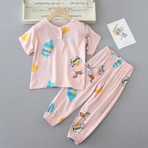 Bộ Quần Áo Ngắn Tay Mùa Hè Dành Cho Trẻ Em Mùa Hè Đồ Ngủ Cotton Vải Bông Lụa Quần Áo Gia Đình Nhân Tạo Cotton Vải Bông Dành Cho Bé Trai Và Bé Gái