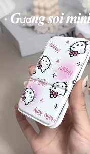 Cermin Kitty Makeup Size Kecil Easy Carry Leather Cover Penutup Jelas Mirror Hand Carry Holdable Lipat Simpan凯蒂卡通小号皮镜子