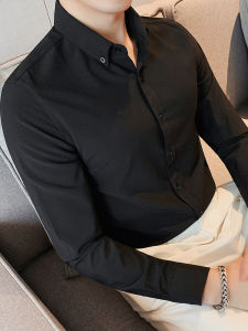 เสื้อเชิ้ตผู้ชายทรงเข้ารูป แขนยาว ทรงหลวม ลำลอง ฤดูใบไม้ผลิและฤดูใบไม้ร่วง เสื้อเชิ้ตธุรกิจแบบยูนิเซ็กซ์ แฟชั่น โพลีเอสเตอร์