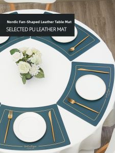 Leather Feel Fan Shaped Dining Mat Heat Resistant Table Pad Home Use Waterproof Oil Proof round Table Plate Mat Nordic Style