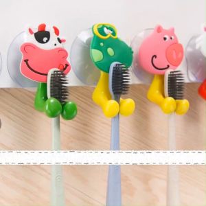B.F. Cartoon Animal Wall Mounted Toothbrush Holder Punch Free Plastic Toothbrush Holder Bathroom Supplies Organizer Bathroom Accessories