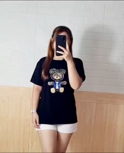 Kaos Wanita Cotton Combed 30s PREMIUM / Baju Kaos Wanita Lengan Pendek/ PRINT KOMBI MOTE SWALOVSKI