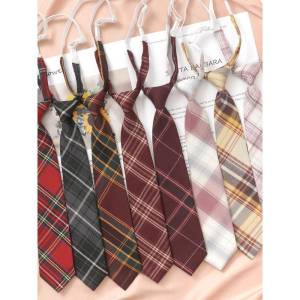 Red Gingham JK Tie Girl Japanese College Style Student Amaranth Red Bean Bag Punch-Free DK Male British Shirt Accessories