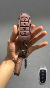 Ốp Da Chìa Khóa Xe Hyundai Santafe Tucson Palisade Màu Nâu Và Màu Đen Bảo Vệ Chìa Khóa