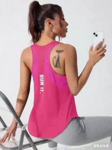 Fluorescent Green Womens Letter Print Sports Vest Breathable Versatile Suitable for Casual Outing Exercise Running Outdoo