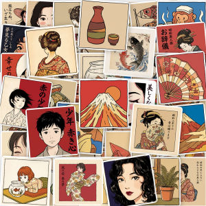 Bộ Hình Dán Cô Gái Mặc Kimono Cổ Điển - Phong Cách Nhật Bản Thẩm Mỹ Retro Hình Dán Hoạt Hình Trang Trí Cho Bình Nước Điện Thoại & Sổ Tay Chống Nước.