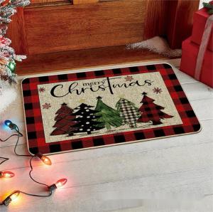 VIKAMA Christmas Happy Floor Mat Christmas Tree Winter Home Decoration Indoor and Outdoor Welcome Mat Terrace Courtyard Carpet