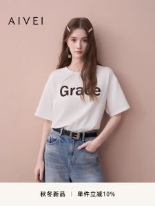 Aivei Simple Casual Loose Short Sleeve round Neck T-Shirt Letter Pattern Polyester Fiber Straight Cut Style for Autumn Wear