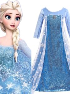 Frozen Elsa Silk Velvet Princess Dress with Train for Girls
