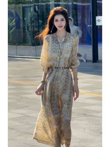 SHANGSHA | Bohemian Vacation Style Noble Lady Charm High-Class Printed Dress