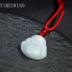 TIMESWIND Authentic Myanmar A-type Jade Natural White Maitreya Buddha Pendant Women Men Necklace Fashion Jewelry with Certificate
