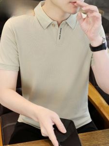 HENGYUANXIANG | Hengyuanxiang Mens Polo Shirt Pure Color Turn-down Collar Ice Oxygen Pearl Short Sleeve T-shirt Breathable Fashionable Summer New