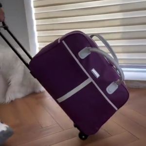 CharleX Luggage with pulley Pull bar bag Short distance mens and womens lightweight waterproof large capacity duffel bag with wheels