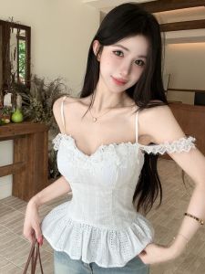 GUZILIAN | Lace Trim Sleeveless Vest Slimming Sweet and Spicy Unique