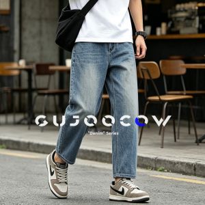 GUJOOCOW | Summer Slim Straight Comfortable Light Blue Denim Pants