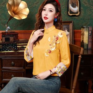 Chinese Style Modified Cheongsam Top Womens Shirt 2024 Spring Autumn New Design National Spirit Small Shirt Embroidered Button Tang Suit Shirt