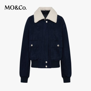 MO&Co. | Quilted Cotton Coat with Detachable Fur Collar Faux Suede Harrington Jacket