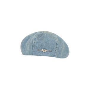 Mũ Beret Denim Xanh Thoáng Khí Cho Nữ Mũ Trùm Đầu Hình Thoi Mũ Họa Sỹ Mũ Trùm Đầu Lớn Làm Mặt Thanh Nhỏ Mũ Trùm Đầu Thoải Mái
