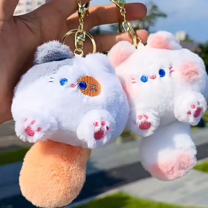 Hoạt hình vải nhung mèo Keyring Kawaii Thú nhồi bông mềm con mèo nhỏ Móc chìa khóa túi vải nhung mặt móc khóa xe hơi DIY trẻ em nhồi bông đồ chơi động vật