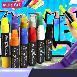10 Colors Jumbo Permanent Colored Acrylic Markers 15mm Jumbo Felt Tip for Rock Painting Ceramic Glass Wood Canvas DIY Graffiti