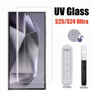 9H UV Tempered Glass Film For Samsung Galaxy S25 Ultra S25+ Plus S24 Ultra S23 Ultra Full Glue Screen Protector Full Coverage Protective Glass Film For Galaxy S25 Ultra HD Clear Glass