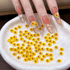 50/100Pcs 3D Mini Sunflower Nail Charms 4mm Cute Yellow Resin Daisy Flower Nail Art Decorations DIY Summer Manicure Accessories