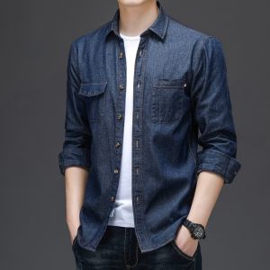ROMON | Áo sơ mi denim dài tay cotton nguyên chất mùa xuân thu cho nam áo khoác ngoài thường ngày không cần ủi áo khoác công sở áo khoác trẻ trung