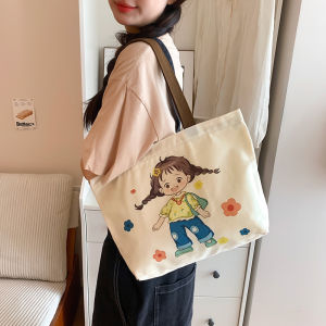 Korean Lazy Style Large Capacity Canvas Tote Bag Single Shoulder Bag for Women College Students Class New 2025 Korean Style