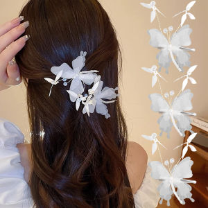 White Crystal Flower Butterfly Hair Clip for Girls Retro Style Duckbill Clip Zinc Alloy Hair Accessories Bride Tiara