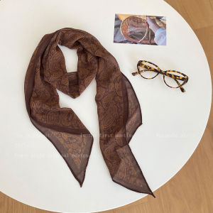 Retro Long Scarf Womens Fashionable Necktie Walnut Flower Silk Ribbon Autumn Winter New Style Decorative Accessory for Youth