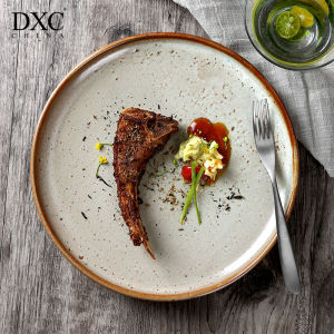 Dxc Creative European Style Ceramic Plate Pasta Dish Western Dining Utensils Simple Home Use Steak Plate Vintage Western Style