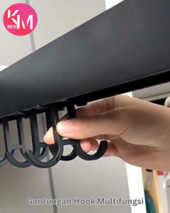 Gantungan Panci Sliding Dapur Tarik Dorong Rel 8 Hook Kabinet Kitchen Set Penyimpanan Serbaguna