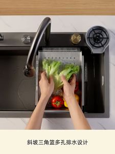 Kitchen Stainless Steel Sink Kitchen Nano Sink Basin Vegetable Washing Basin Kitchen Sink 304 Stainless Steel Flying Rain Waterfall Large Nano Kitchen Sink Kitchen Basin 厨房水槽