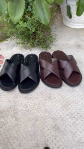 Dép nam quai ngang da bò Trường Hải 2 màu đen  nâu NAM125