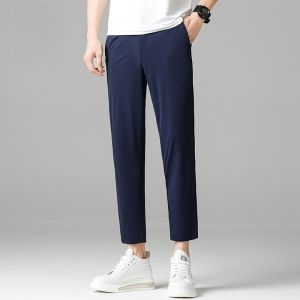 ROMON | Lormen Mens Ice Silk Casual Pants Summer Thin Nine Points Elastic Business West Pants Quick Dry Sport Long Pants Fashionable Urban Style