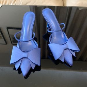Fashion Bow knot High Heels Sandals Women 2025 Summer Slingback Pumps Vintage Satin Pointed Toe Heeled Elegant Party Lady Shoes