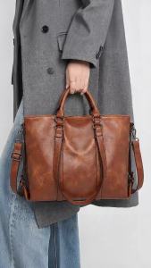 Work Handbag 14 Inch Retro PU Leather and Multi Pocket Design Suitable for Office Computer Bag for Daily Use During