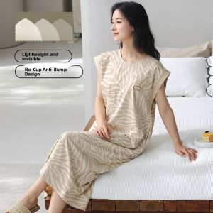 MiiOW | Pure Cotton Sleeveless Womens Nightgown With Chest Pad Anti-Bulge Outerwear Summer Lightweight Round Neck Dress For Sleep
