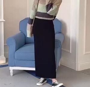 【NYDIA FASHION】WOMEN COTTON KNITTED PENCIL SKIRT STRETCHABLE MID LONG SKIRT
