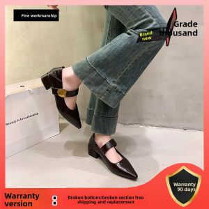 YX | Pointed Toe Thick Heel Mary Jane Anti-slip Shoes