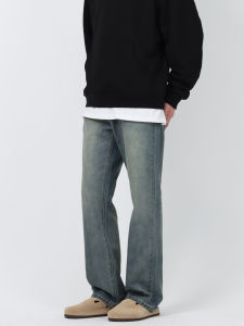 Retro Blue Micro Flare Jeans Casual Long Pants CleanFit Washed Vintage Jeans for Men And Women Winter Collection No Stretch