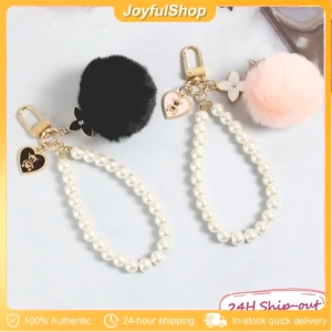 Kawaii Love Bear Pink Black Pompomc Keychain Ladies Car Key Holder Girl Key Ring Charms Accessories