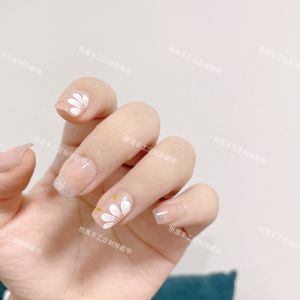 Taoxi Handmade Custom Wear Armor French Cat Eye Hand Painted Camellia Blush White Elegant Removable Fake Nails