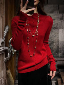 QINGNAER | Fashionable Simple Large Size Red Knit Sweater