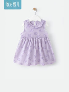 Tony Belle Baby Girls Summer Thin Cotton Dress Sleeveless Outgoing Princesse Dress Breathable Moisture Wicking Print Dress